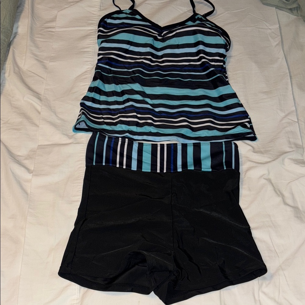 SHEIN Striped Swim Set - Black and Blue